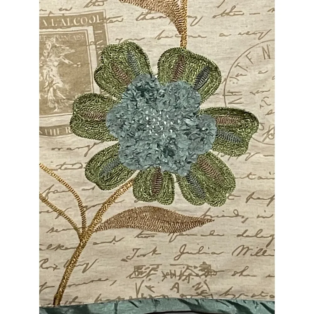 Pier 1 Imports 72x13 Embroidered Floral Table Runner Teal Cottagecore Decor